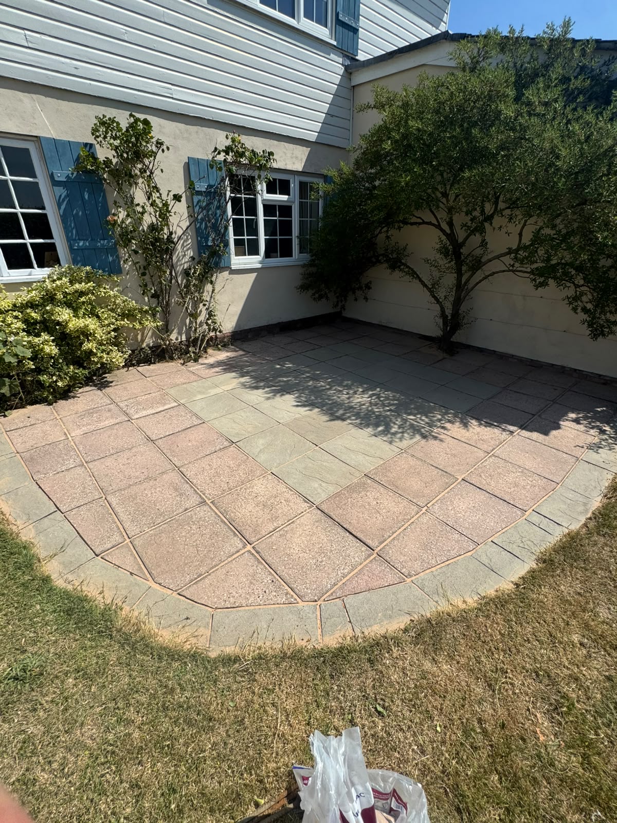 Freshly pressure washed patio in Hertfordshire, moss and staining removed
